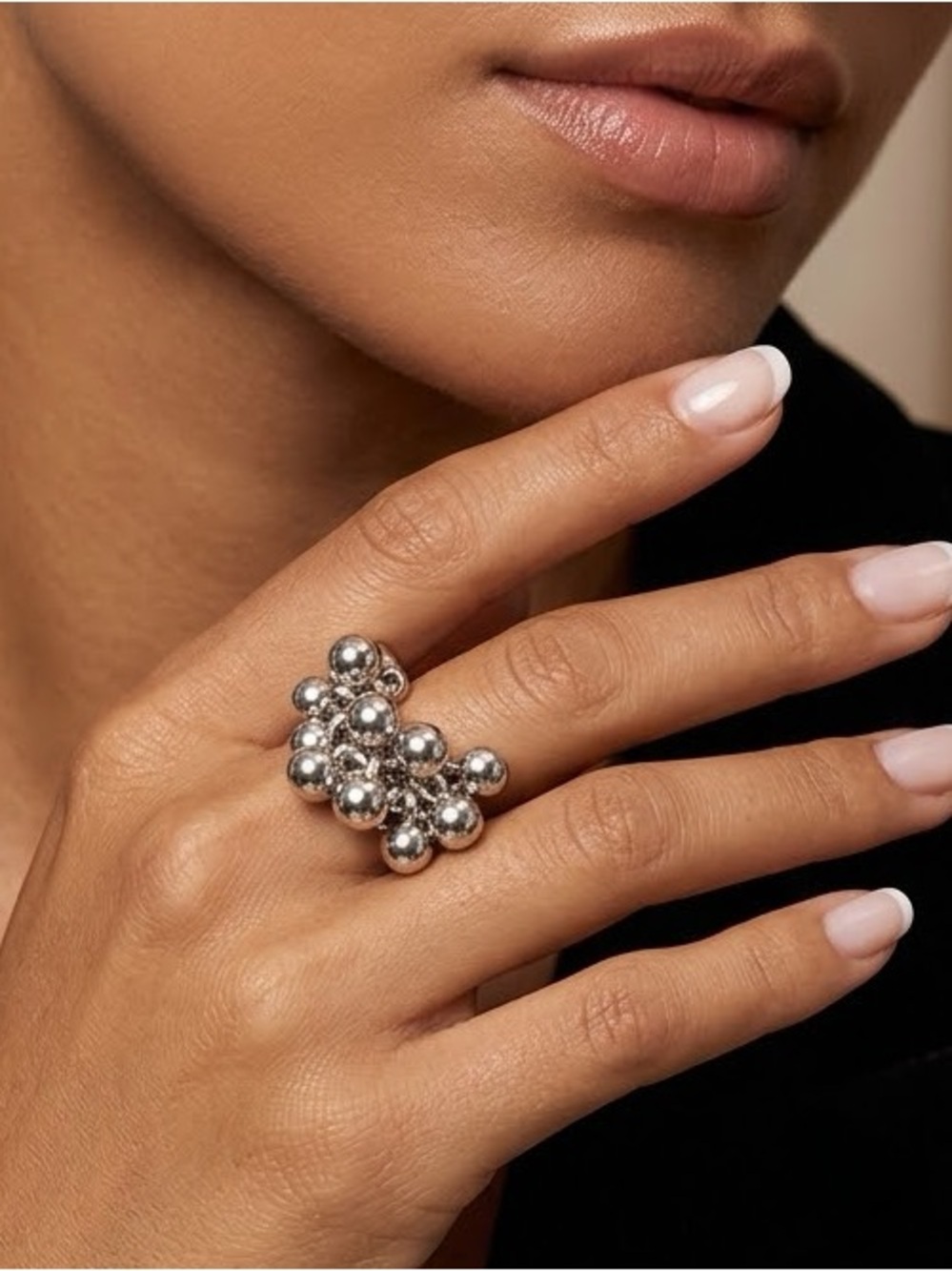 Small Ball Statement Ring in Silver